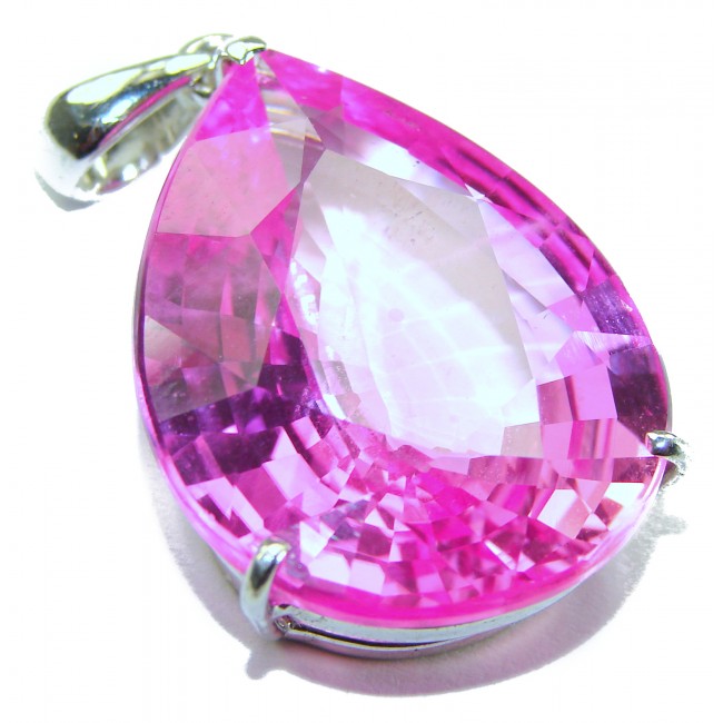 Pear cut cut 56.4 carat Pink Sapphire .925 Sterling Silver handcrafted pendant