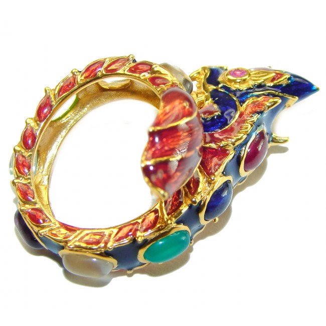 Dragon - symbolizes supernatural power- Enamel Ruby 18K Gold over .925 Sterling Silver Huge handcrafted Ring s. 7