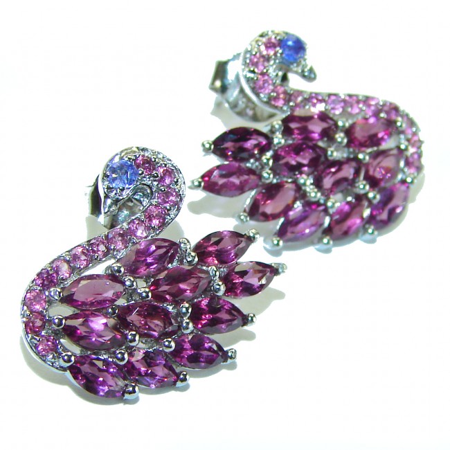 Masterpiece Genuine Garnet Swans .925 Sterling Silver Earrings