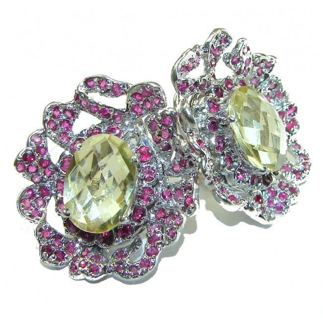 Monica 11.2 carat Citrine Ruby .925 Sterling Silver handmade Statement Earrings