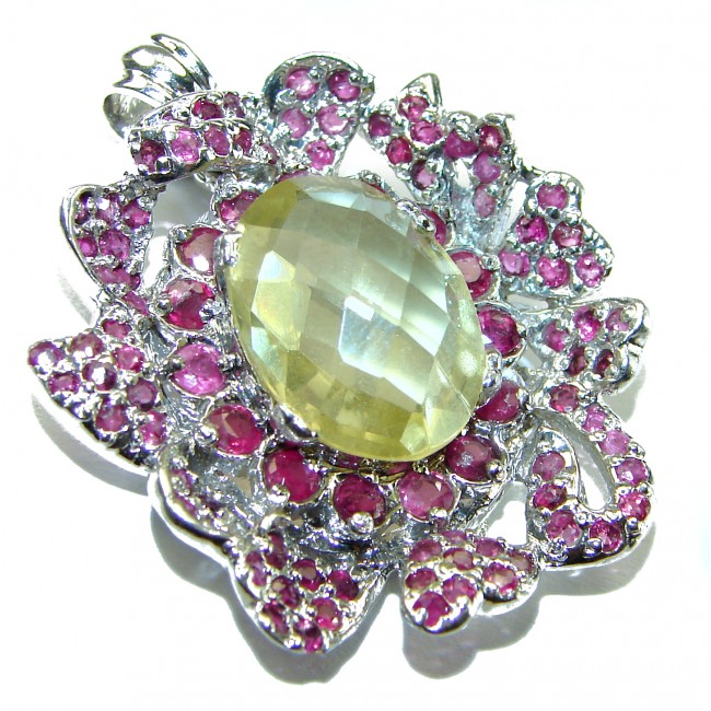 Monica 51.2 carat Citrine Ruby .925 Sterling Silver handmade Statement pendant