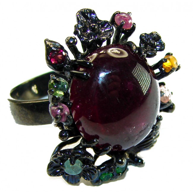 Dramatic design 35.8 carat Ruby black rhodium over .925 Sterling Silver Handcrafted Ring size 9 1/4