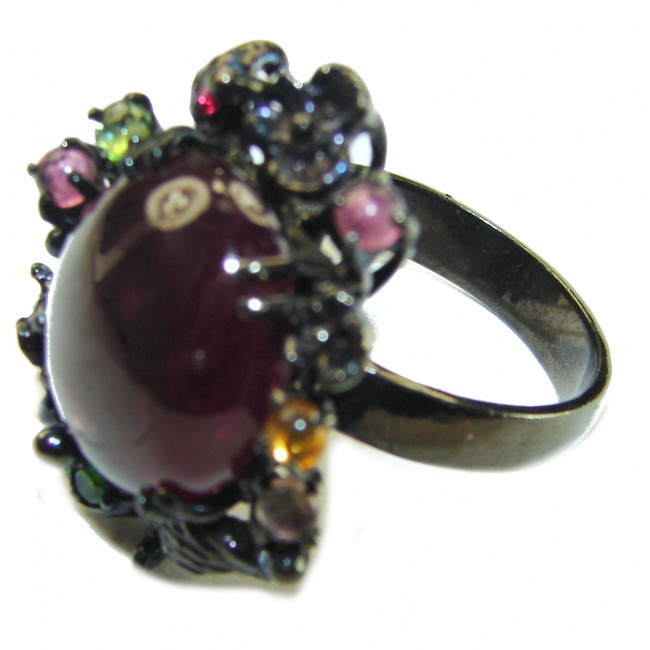 Dramatic design 35.8 carat Ruby black rhodium over .925 Sterling Silver Handcrafted Ring size 9 1/4