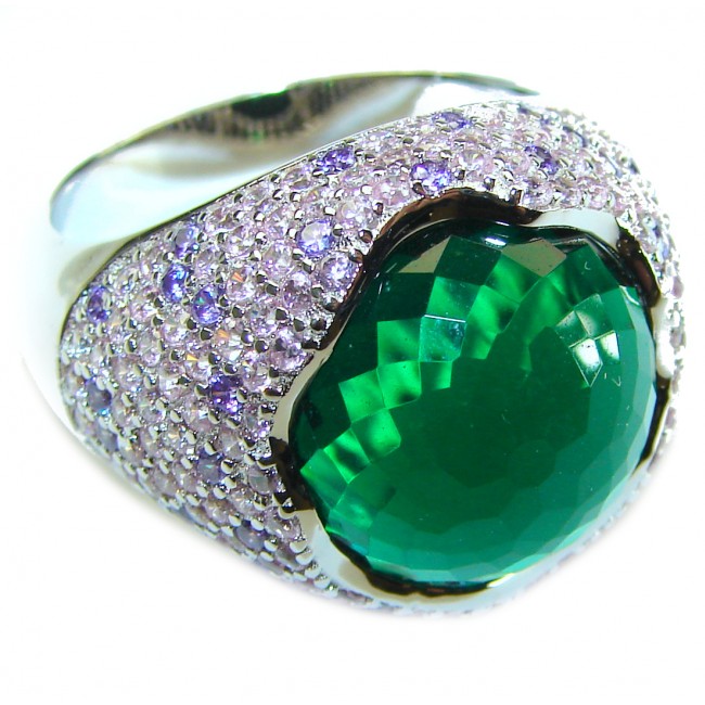 Marvelous Green Topaz .925 Silver handcrafted Statement Ring s. 10