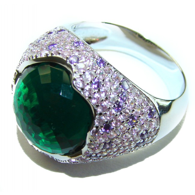 Marvelous Green Topaz .925 Silver handcrafted Statement Ring s. 10