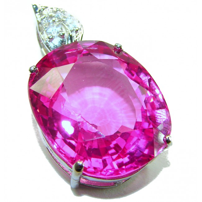 Oval cut 32.4 carat Perfect Fuchsia Pink Sapphire .925 Sterling Silver handcrafted pendant