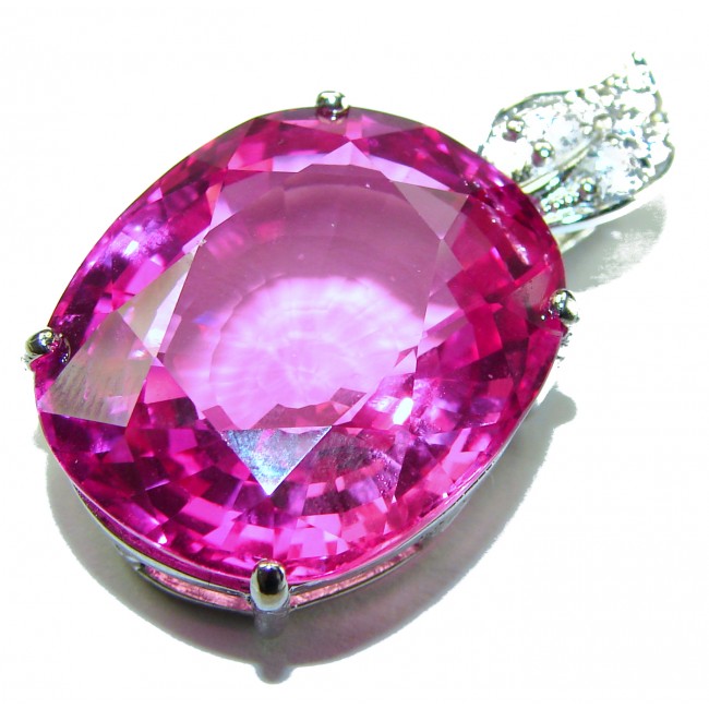 Oval cut 32.4 carat Perfect Fuchsia Pink Sapphire .925 Sterling Silver handcrafted pendant