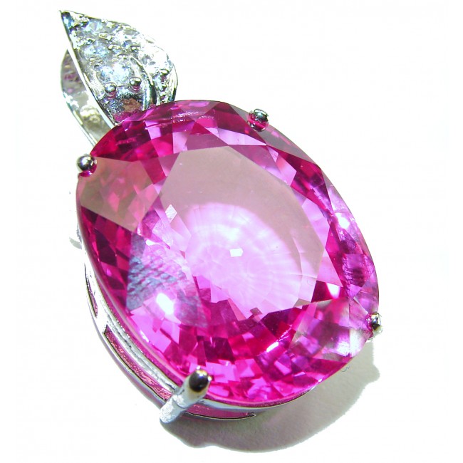 Oval cut 32.4 carat Perfect Fuchsia Pink Sapphire .925 Sterling Silver handcrafted pendant