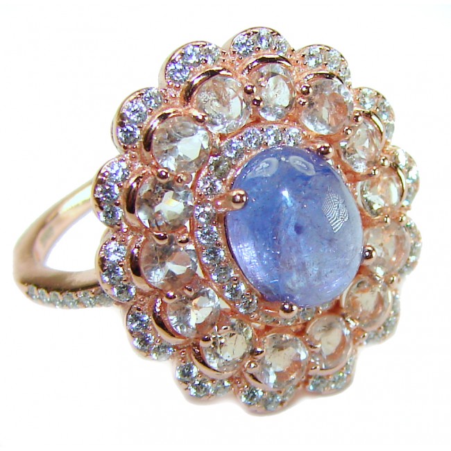 Incredible authentic Tanzanite Morganite 14K Rose Gold .925 Sterling Silver handmade Ring size 8 1/4