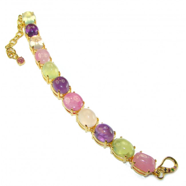 Tutti Frutti Mesmerizing Genuine Gems 18K Gold over .925 Sterling Silver handmade Bracelet