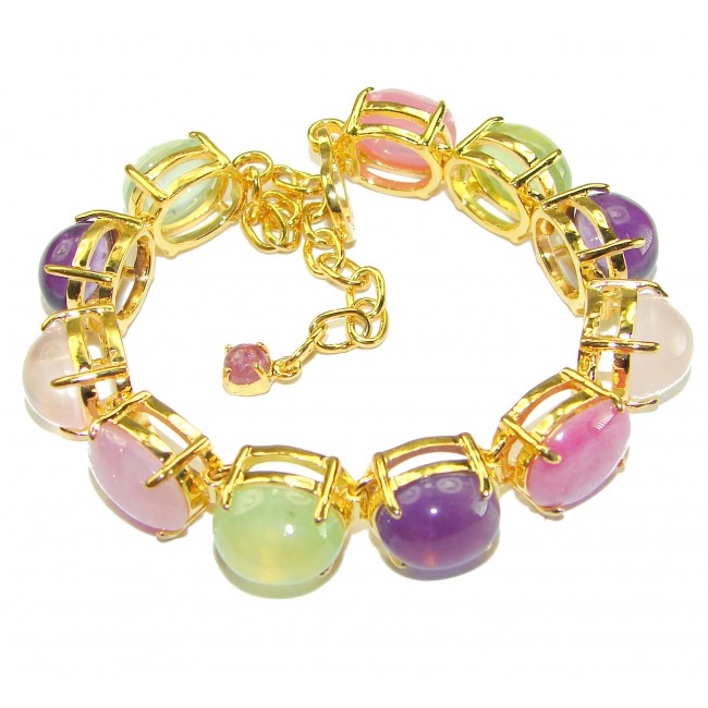 Tutti Frutti Mesmerizing Genuine Gems 18K Gold over .925 Sterling Silver handmade Bracelet