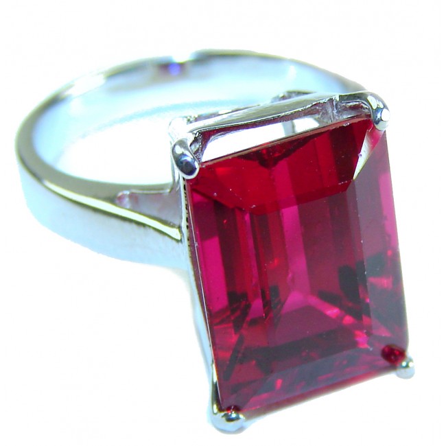 Red Brilliance 11.5 carat Red Topaz .925 Silver handcrafted Large Cocktail Ring s. 7