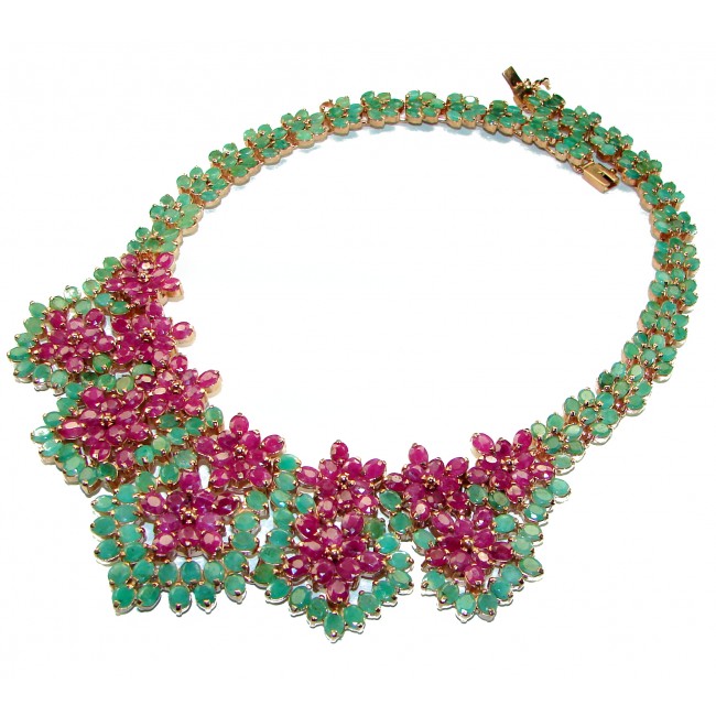 Beauty of Nature natural Ruby 14K Rose Gold over .925 Sterling Silver handmade Statement necklace