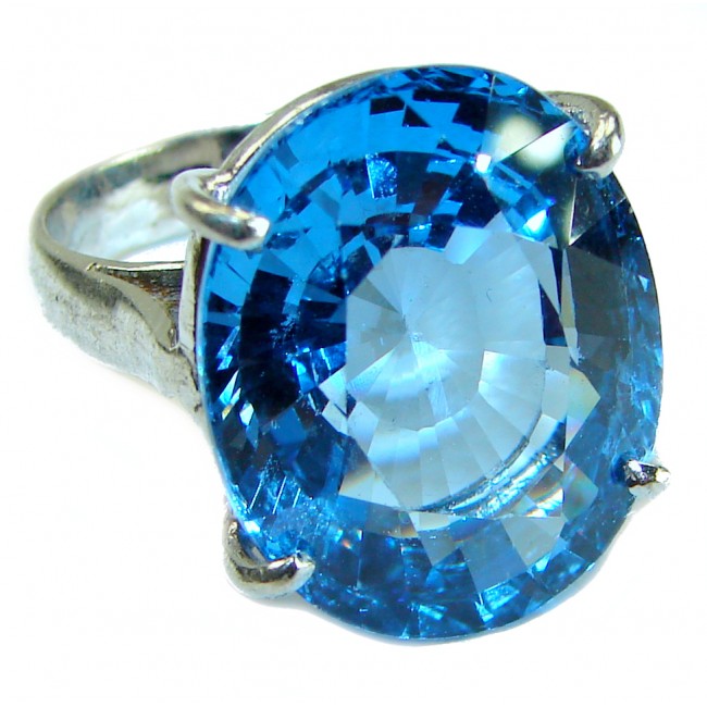 Electric Blue 12.5 carat Blue Swiss Topaz .925 Sterling Silver handcrafted Ring size 7 1/4