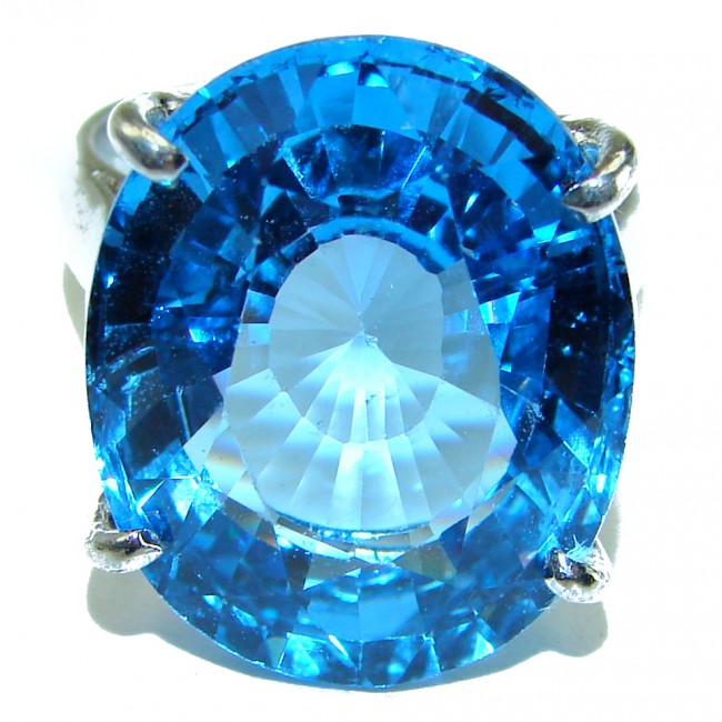 Electric Blue 12.5 carat Blue Swiss Topaz .925 Sterling Silver handcrafted Ring size 7 1/4