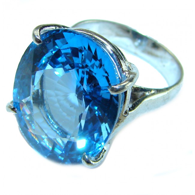 Electric Blue 12.5 carat Blue Swiss Topaz .925 Sterling Silver handcrafted Ring size 7 1/4