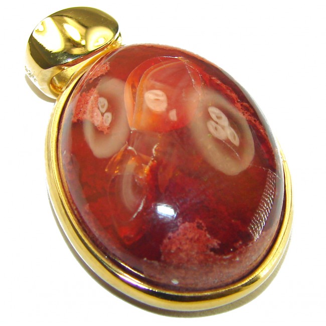 Natural 33.2 carat Mexican Fire Opal 18K Gold over .925 Sterling Silver handmade Pendant