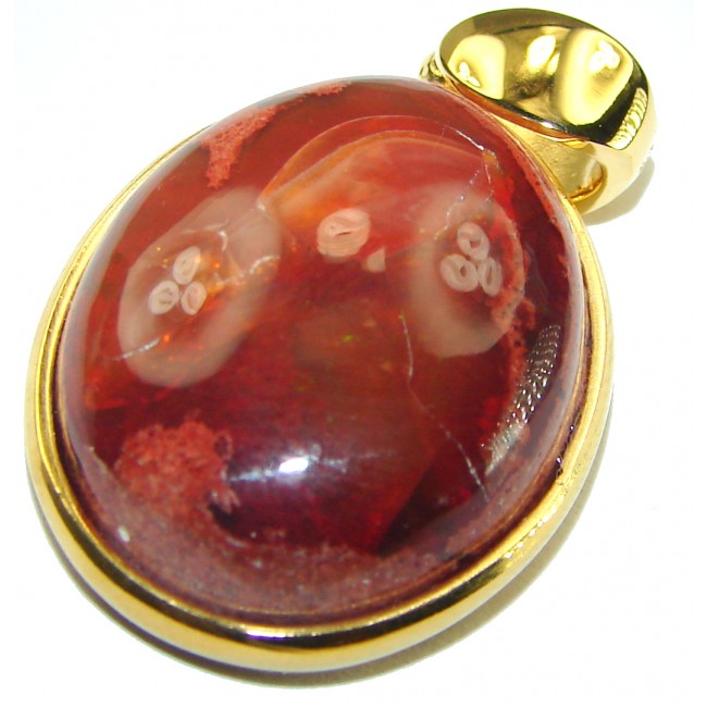 Natural 33.2 carat Mexican Fire Opal 18K Gold over .925 Sterling Silver handmade Pendant