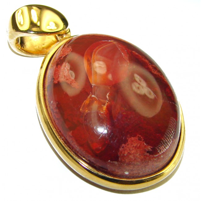 Natural 33.2 carat Mexican Fire Opal 18K Gold over .925 Sterling Silver handmade Pendant