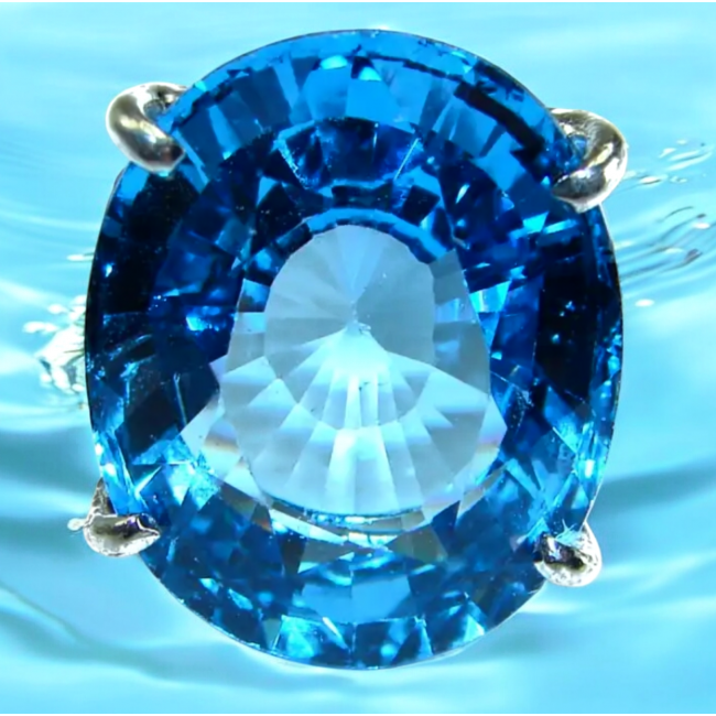 Electric Blue 12.5 carat Blue Swiss Topaz .925 Sterling Silver handcrafted Ring size 7 1/4