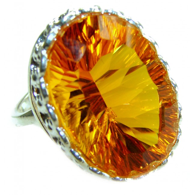 Golden Rays of Sunlight 48.5 carat Yellow Topaz .925 Sterling Silver Large Ring size 7 adjustable