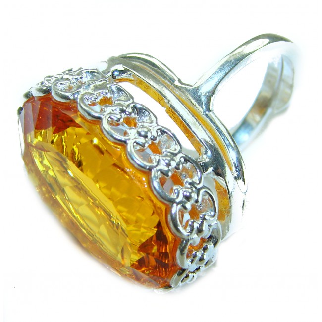 Golden Rays of Sunlight 48.5 carat Yellow Topaz .925 Sterling Silver Large Ring size 7 adjustable