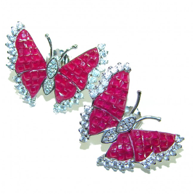 Real Beauty Ruby Butterflies .925 Sterling Silver handcrafted earrings