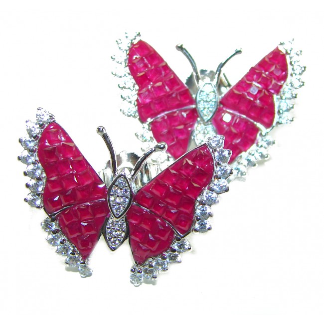 Real Beauty Ruby Butterflies .925 Sterling Silver handcrafted earrings