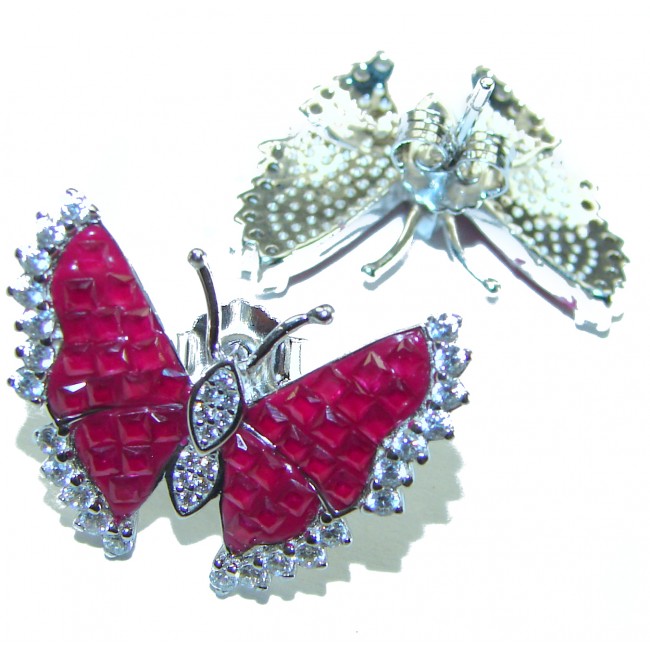 Real Beauty Ruby Butterflies .925 Sterling Silver handcrafted earrings