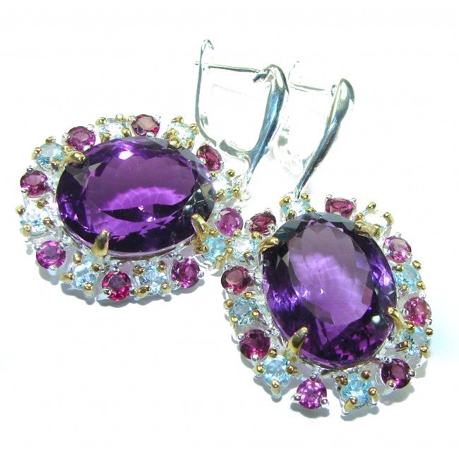 Purple Allure Natural Amethyst .925 Sterling Silver handcrafted Large Statement earrings