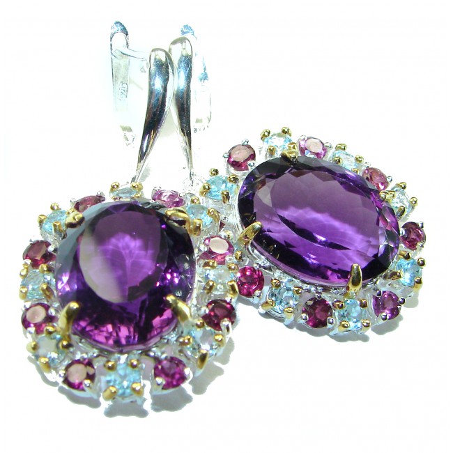 Purple Allure Natural Amethyst .925 Sterling Silver handcrafted Large Statement earrings