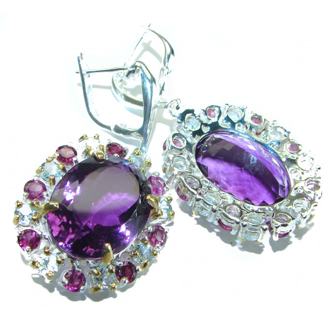 Purple Allure Natural Amethyst .925 Sterling Silver handcrafted Large Statement earrings