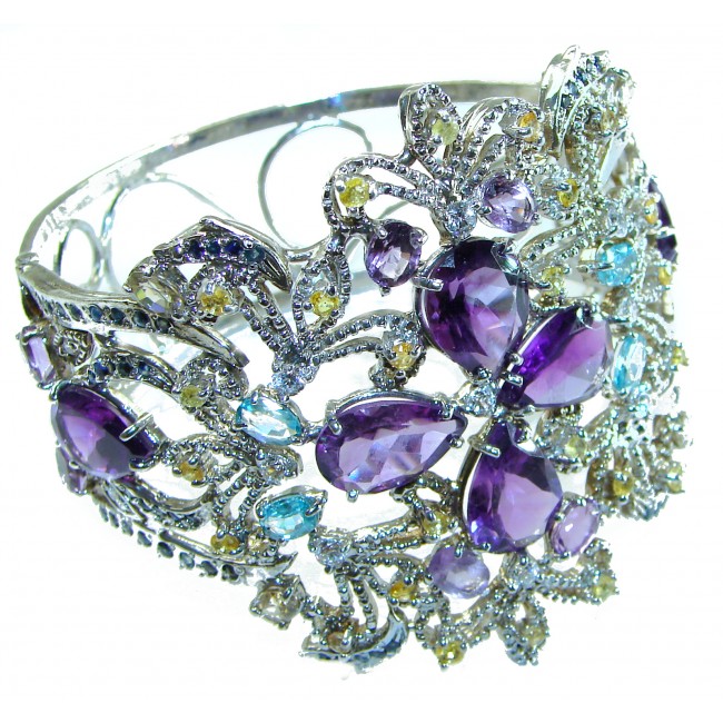 Purple Desire authentic Amethyst Sapphire Aquamarine .925 Sterling Silver handcrafted Bracelet