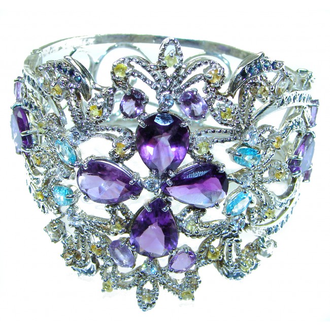 Purple Desire authentic Amethyst Sapphire Aquamarine .925 Sterling Silver handcrafted Bracelet