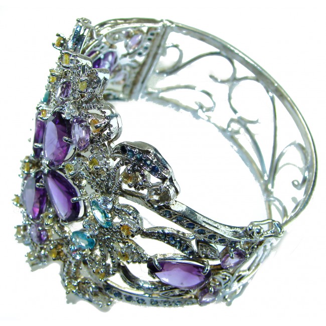 Purple Desire authentic Amethyst Sapphire Aquamarine .925 Sterling Silver handcrafted Bracelet