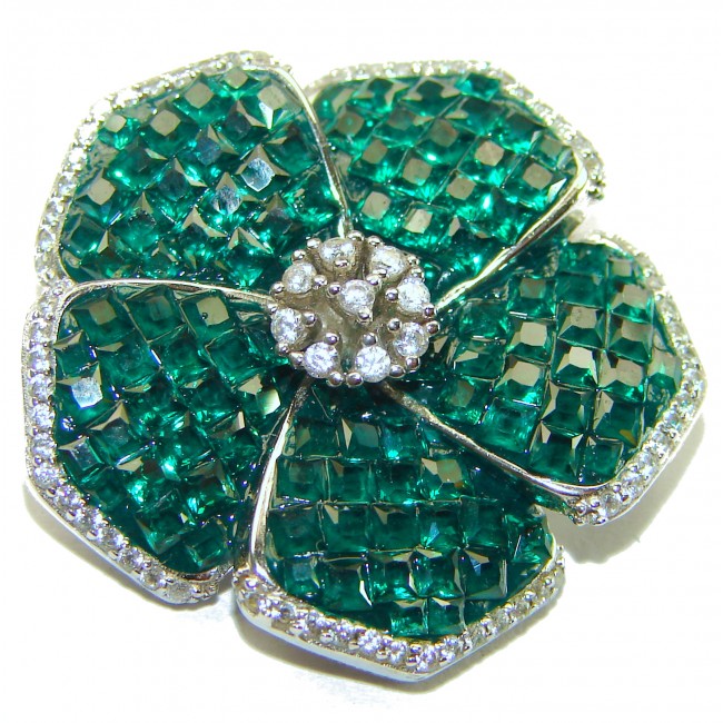 Fancy Flower Authentic Emerald .925 Sterling Silver handmade pendant