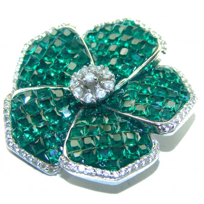 Fancy Flower Authentic Emerald .925 Sterling Silver handmade pendant