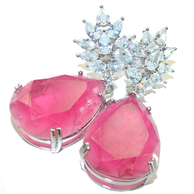 22.2 carat Authentic Raspberry Topaz .925 Sterling Silver handmade earrings