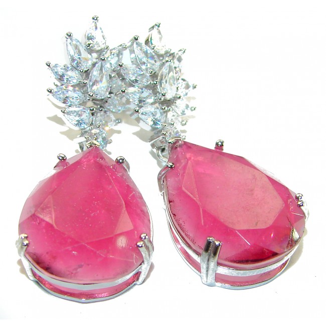 22.2 carat Authentic Raspberry Topaz .925 Sterling Silver handmade earrings