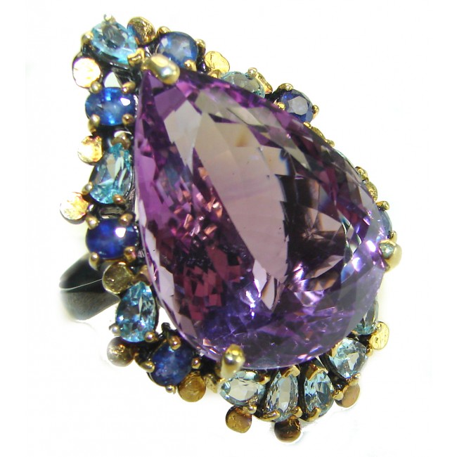 Dramatic design 48.8 carat Amethyst black rhodium over .925 Sterling Silver Handcrafted Ring size 9