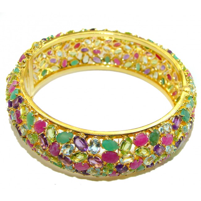 Miabella Ruby Emerald Aquamarine 14K Gold over .925 Sterling Silver handmade bangle Bracelet