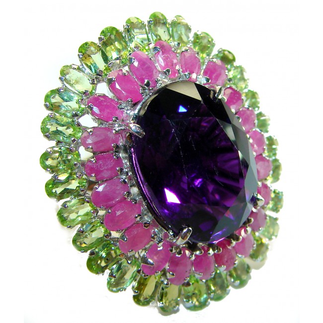 Purple Rose Authentic 15.2 carat Amethyst .925 Sterling Silver handmade Huge Ring s. 8 1/4