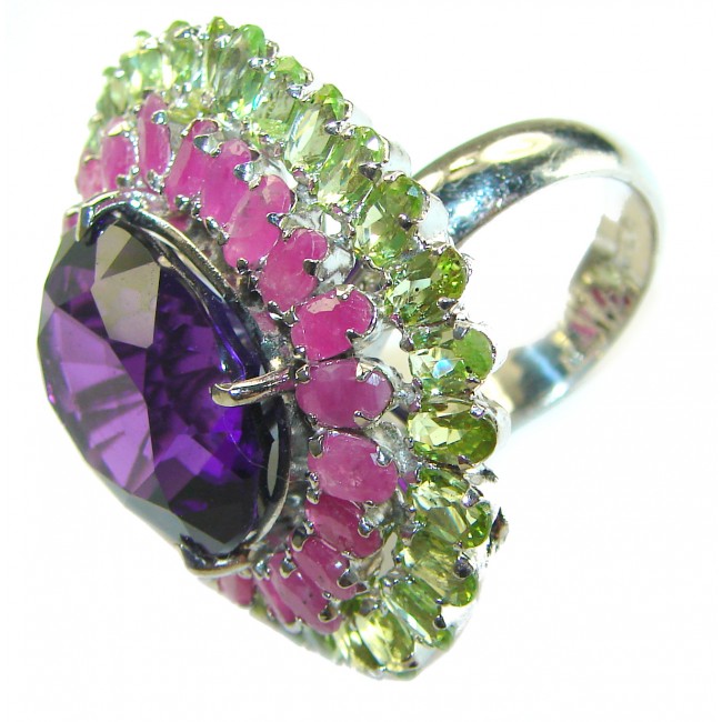 Purple Rose Authentic 15.2 carat Amethyst .925 Sterling Silver handmade Huge Ring s. 8 1/4