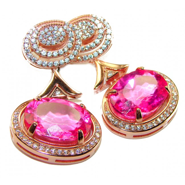 Magnificent Blooming Orchid Pink Sapphire 18K Gold over .925 Sterling Silver handcrafted Earrings