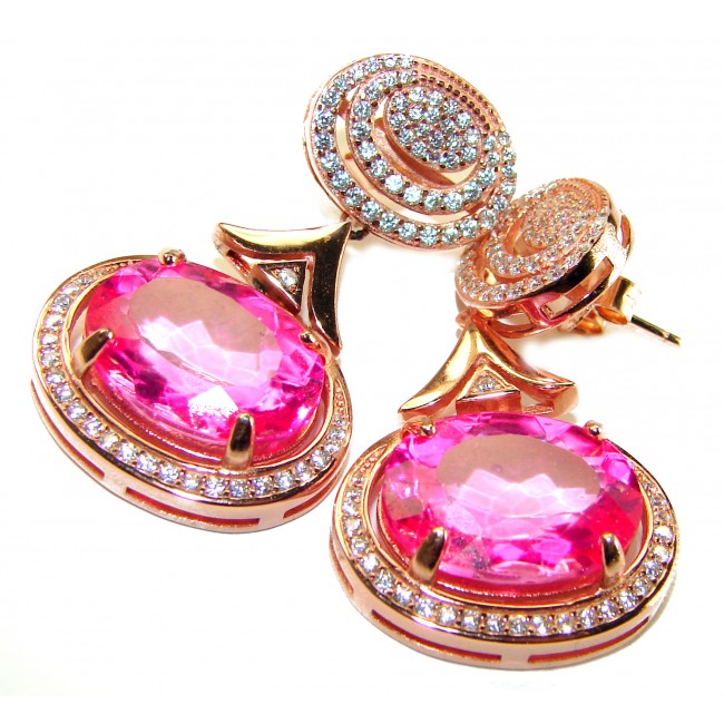 Magnificent Blooming Orchid Pink Sapphire 18K Gold over .925 Sterling Silver handcrafted Earrings