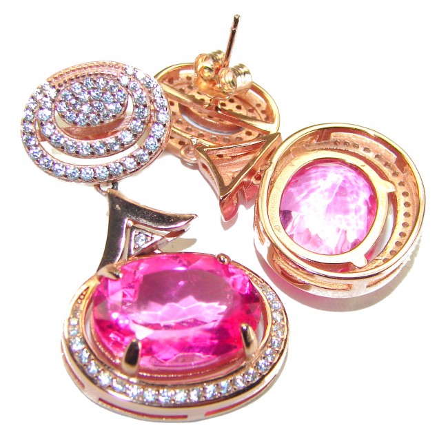 Magnificent Blooming Orchid Pink Sapphire 18K Gold over .925 Sterling Silver handcrafted Earrings