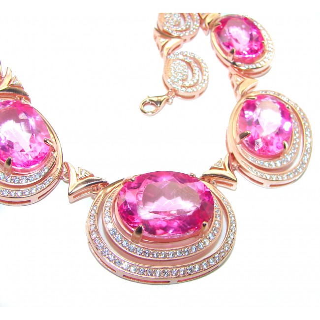 Magnificent Blooming Orchid Pink Sapphire 18K Rose Gold over .925 Sterling Silver handcrafted Statement necklace