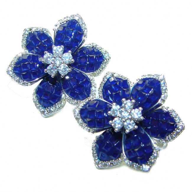 Born to Glam floral-inspired authentic Sapphire .925 Sterling Silver handcrafted earrings