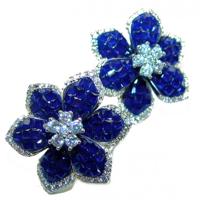 Born to Glam floral-inspired authentic Sapphire .925 Sterling Silver handcrafted earrings