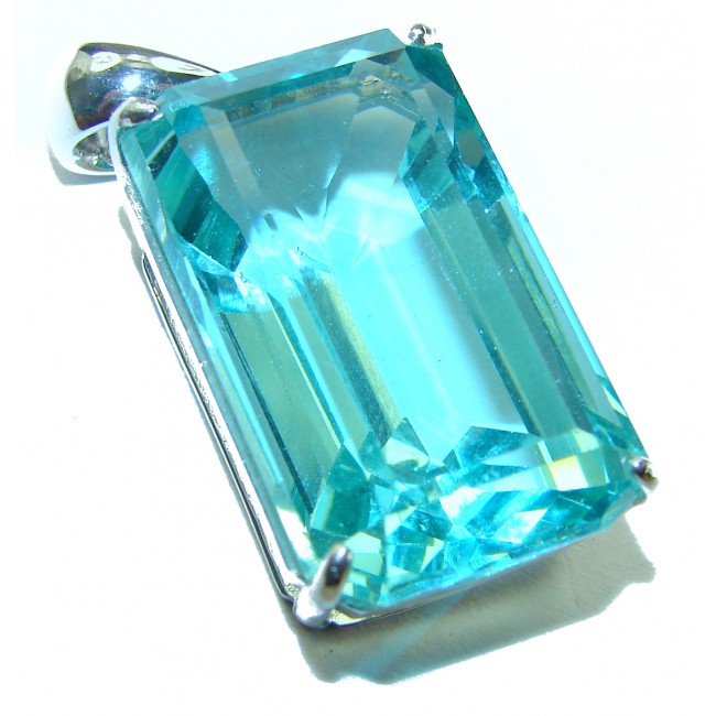 Baguette cut cut 66.4 carat Aquamarine .925 Sterling Silver handcrafted pendant